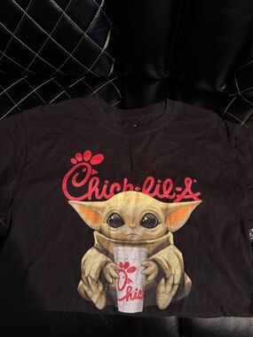 Hanes Black Tee with Red Chick-fil-A Baby Yoda Graphic